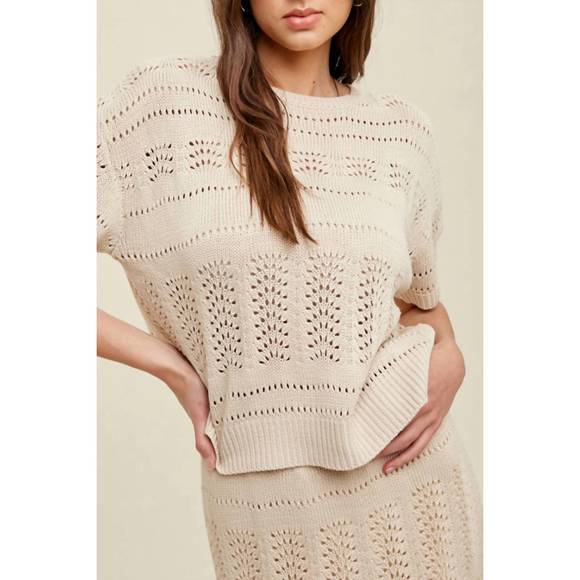 WISHLIST Sweaters - NEW WISHLIST pointelle short sleeve sweater in natural